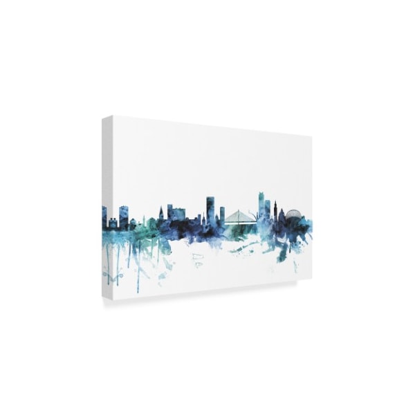 Michael Tompsett 'Liege Belgium Blue Teal Skyline' Canvas Art,16x24